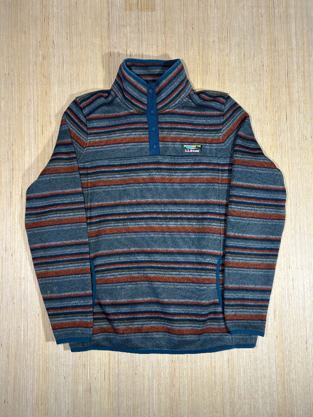 LL Bean Fleece Sweater Womens S Multicolor Striped 1/4 Front Snap Pullover